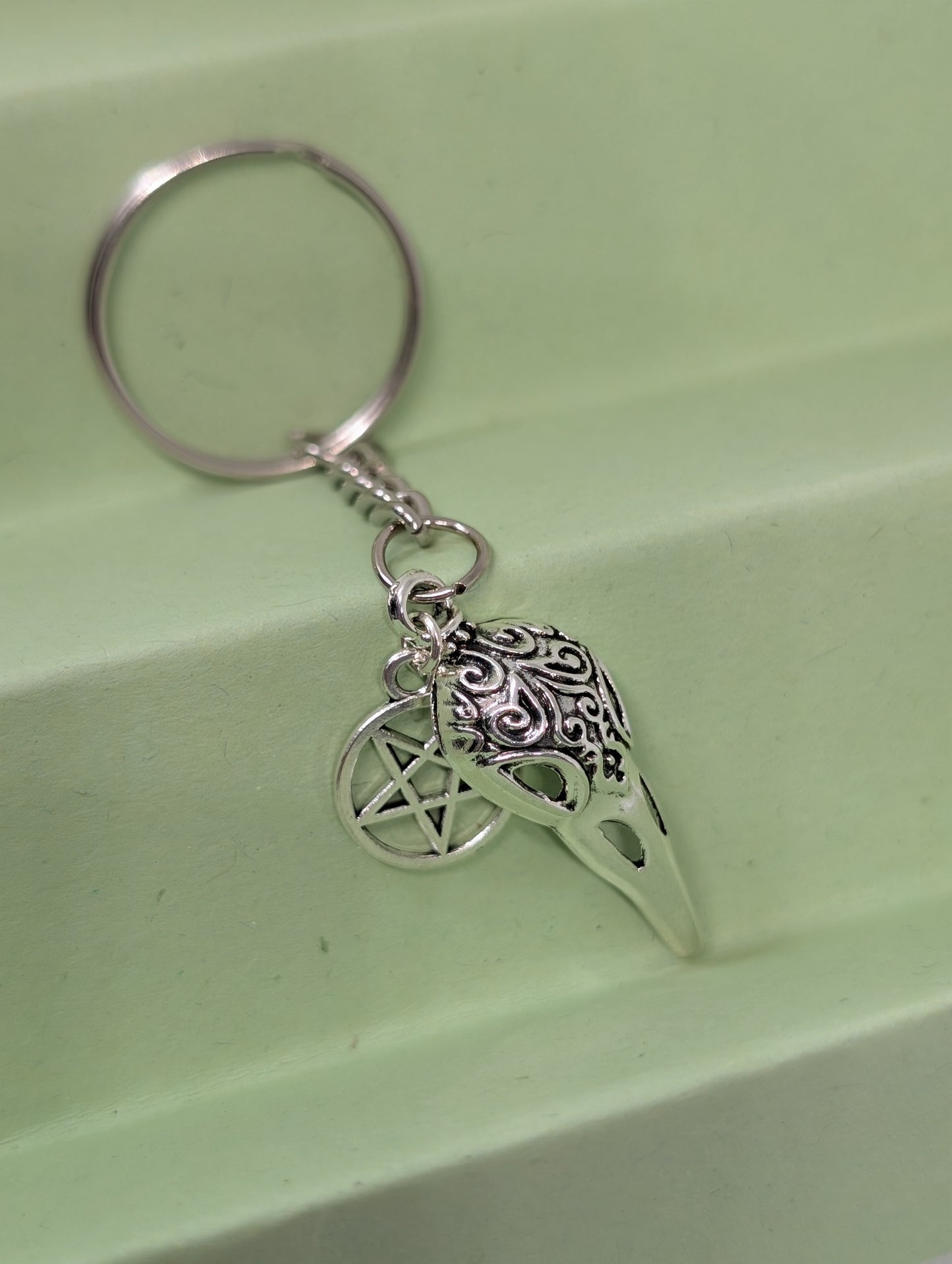 Silver Bird's Head Charm Keyring
