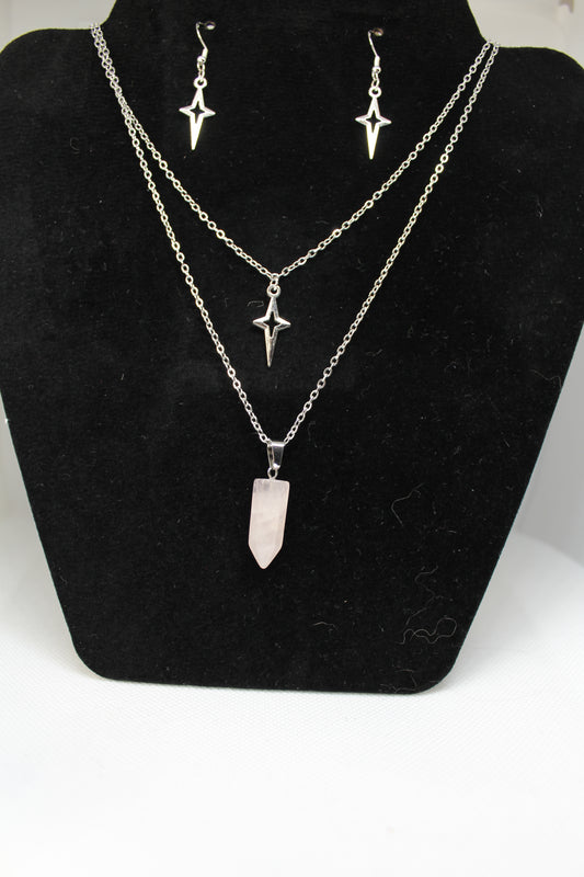 Rose Quartz & Silver Star Jewelry Set