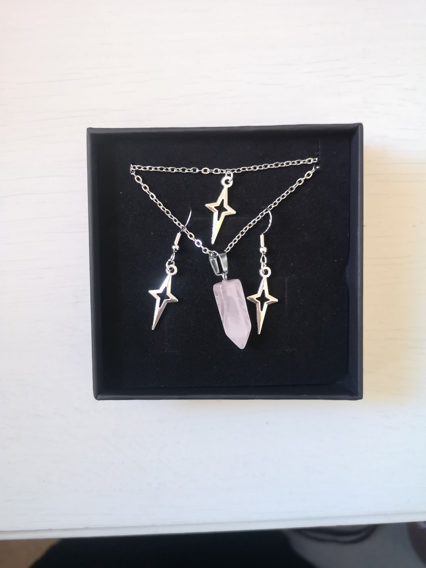 Rose Quartz & Silver Star Jewelry Set